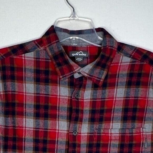 Eddie Bauer Shirt Men XLarge Red Gray Plaid Flannel Button Up Campcore Cabincore - Picture 4 of 7